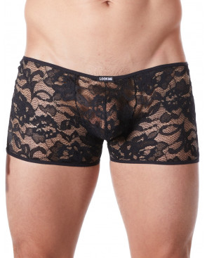 Boxer noir en fine dentelle avec légère transparence - LM706-67BLK