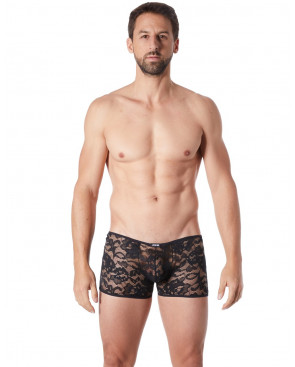Boxer noir en fine dentelle avec légère transparence - LM706-67BLK