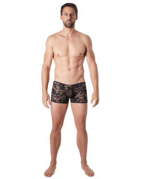 Boxer noir en fine dentelle avec légère transparence - LM706-67BLK