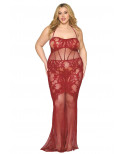 Nuisette longue grande taille en résille rouge - DG0487XRED