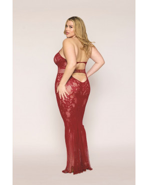 Nuisette longue grande taille en résille rouge - DG0487XRED