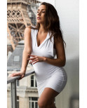 Robe blanche sensuelle avec capuche et bandeau poitrine Adriana - LDP2WHT
