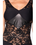 Robe cocktail empiècements dentelle et wetlook - LDW1
