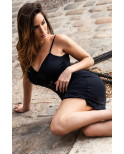 Robe cocktail noire empiècements dentelle - LDR11