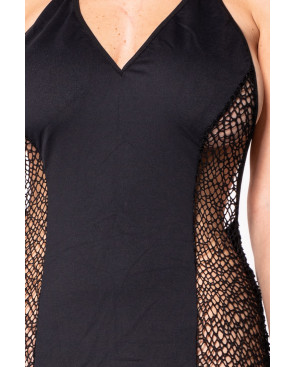 Robe sexy décolletée dos nu et résille - LDR5