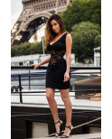 Robe cocktail dentelle florale asymétrique - LDR4