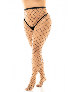 Collant grande taille large maille noire - MAL1106XBLK