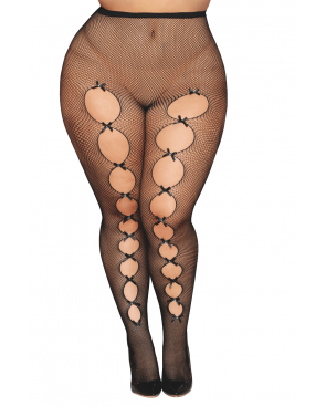 Collant fantaisie grande taille résille noir avec liseré à l'arrière - DG0528XBLK