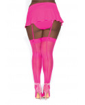 Bas nylon rose néon coutures grande taille pour jarretelles - DG0007XHPK