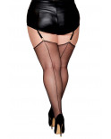 Bas noir, grande taille, en résille transparente avec couture arrière  - DG0492XBLK
