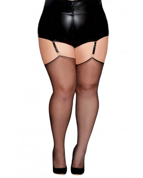 Bas noir, grande taille, en résille transparente avec couture arrière  - DG0492XBLK