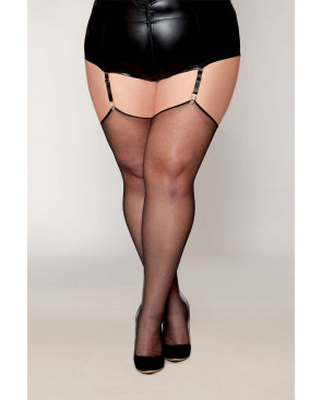 Bas noir, grande taille, en résille transparente avec couture arrière  - DG0492XBLK