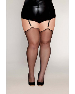 Bas noir, grande taille, en résille transparente avec couture arrière  - DG0492XBLK
