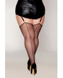 Bas noir, grande taille, en résille transparente avec couture arrière  - DG0492XBLK