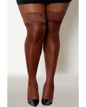 Bas nylon autofixant couleur café grande taille - DG0005XESP