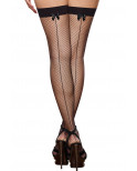 Bas résille grande taille noirs couture et noeuds pour jarretelles - DG0192XBLK