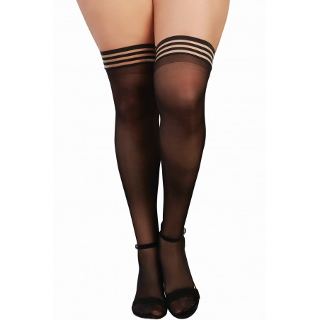Bas fins grande taille nylon jarretières élastiques rayées - DG0321XBLK