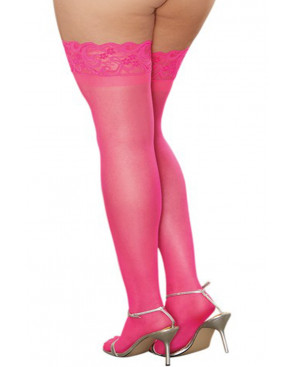 Bas roses grande taille nylon autofixants jarretières dentelle - DG0005NXPNK