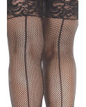 Bas noirs grande taille résille avec coutures - MH4919XBLK