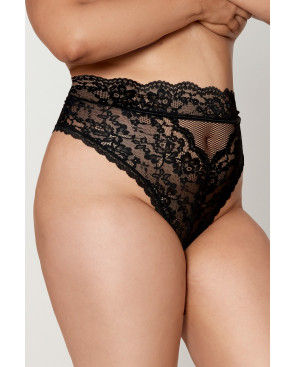 String grande taille dentelle taille haute noir - DG1477XBLK