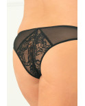 Tanga ouvert noir grande taille avec pièces dentelle sur les fesses - REN1141X-BLK