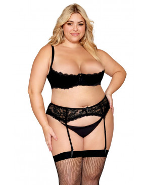 Soutien-gorge, grande taille, Demi-seins à armatures en dentelle noire - DG13252XBLK