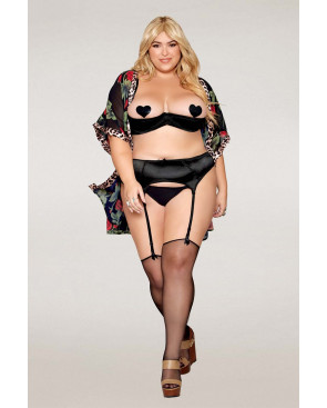 Soutien-gorge Demi-Seins, grande taille, en satin noir - DG13254XBLK