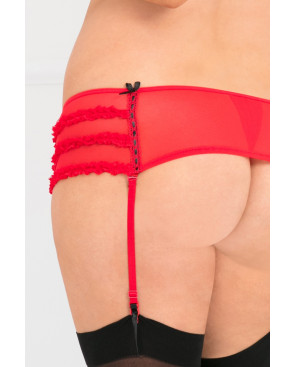 Porte-jarretelles string rouge grande taille fine maille - REN1036X-RED