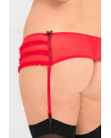 Porte-jarretelles string rouge grande taille fine maille - REN1036X-RED