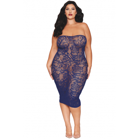 Ensemble 2 pièces grande taille top manches longues et robe bleu marine - DG0525XECL
