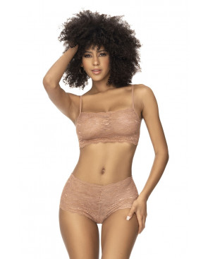 Ensemble 2 pièces en dentelle, top à bretelles et shorty couleur taupe - MAL206TAUP