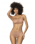 Ensemble 2 pièces en dentelle, top à bretelles et shorty couleur taupe - MAL206TAUP