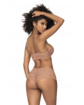 Ensemble 2 pièces en dentelle, top à bretelles et shorty couleur taupe - MAL206TAUP