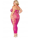 Ensemble Soutien-gorge et jupe longue en filet rose, grande taille - DG0485XBEE