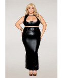 Ensemble Soutien-gorge et jupe longue, grande taille, noir en simili cuir - DG13198XBLK