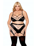 Ensemble grande taille avec Soutien-gorge, jupe porte-jarretelles, string  - DG13377XBLK