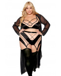 Ensemble grande taille avec Soutien-gorge, jupe porte-jarretelles, string  - DG13377XBLK