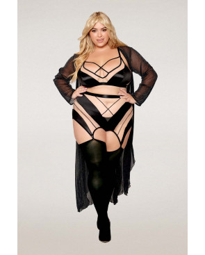 Ensemble grande taille avec Soutien-gorge, jupe porte-jarretelles, string  - DG13377XBLK