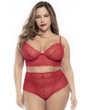Ensemble lingerie, grande taille, deux pièces en dentelle rouge  - MAL8815XRED