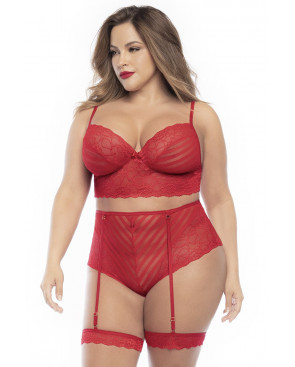 Ensemble lingerie, grande taille, deux pièces en dentelle rouge  - MAL8815XRED