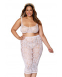 Ensemble 2 pièces grande taille, brassière résille fantaisie et jupe longue assorti - DG12921XWHT