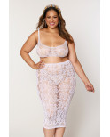Ensemble 2 pièces grande taille, brassière résille fantaisie et jupe longue assorti - DG12921XWHT