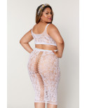 Ensemble 2 pièces grande taille, brassière résille fantaisie et jupe longue assorti - DG12921XWHT