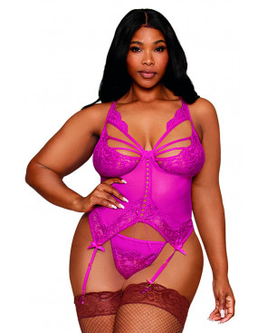Bustier porte jarretelles grande taille rose avec string - DG13283XBEE