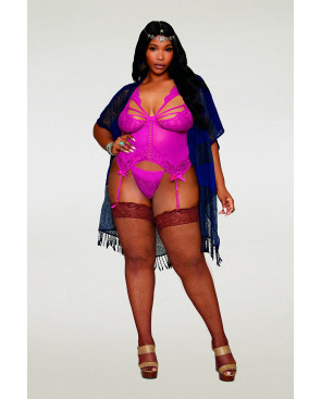 Bustier porte jarretelles grande taille rose avec string - DG13283XBEE