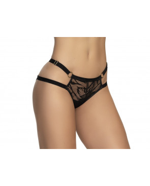 Shorty en dentelle florale noire et chaines Or - MAL116BLK
