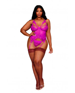 Bustier porte jarretelles grande taille rose avec string - DG13283XBEE