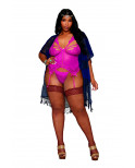 Bustier porte jarretelles grande taille rose avec string - DG13283XBEE