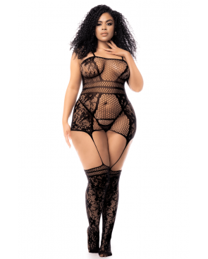 Combinaison grande taille en résille noire - MAL1105XBLK