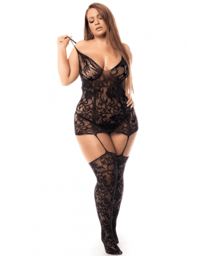 Combinaison grande taille en résille noire - MAL1104XBLK